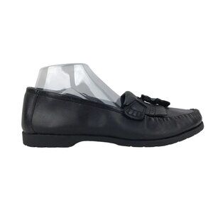 Basswood Mens Black Leather Tasseled Round Toe Slip On Loafer‎ Shoes Size US 9 M